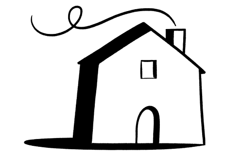 An illustration of a house with a plume of smoke coming from the chimney.